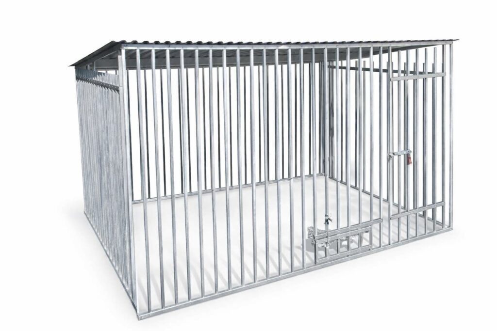Galvanized dog kennel 3×2 with single-slope roof, galvanized steel construction with vertical bars