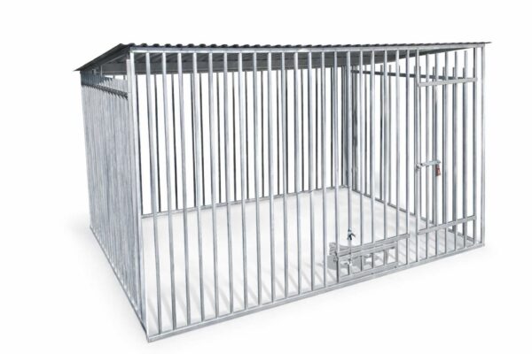 Ocynkowany kojec dla psa 3×2 z dachem jednospadowym, stalowa konstrukcja ocynkowana z pionowymi szczebelkami